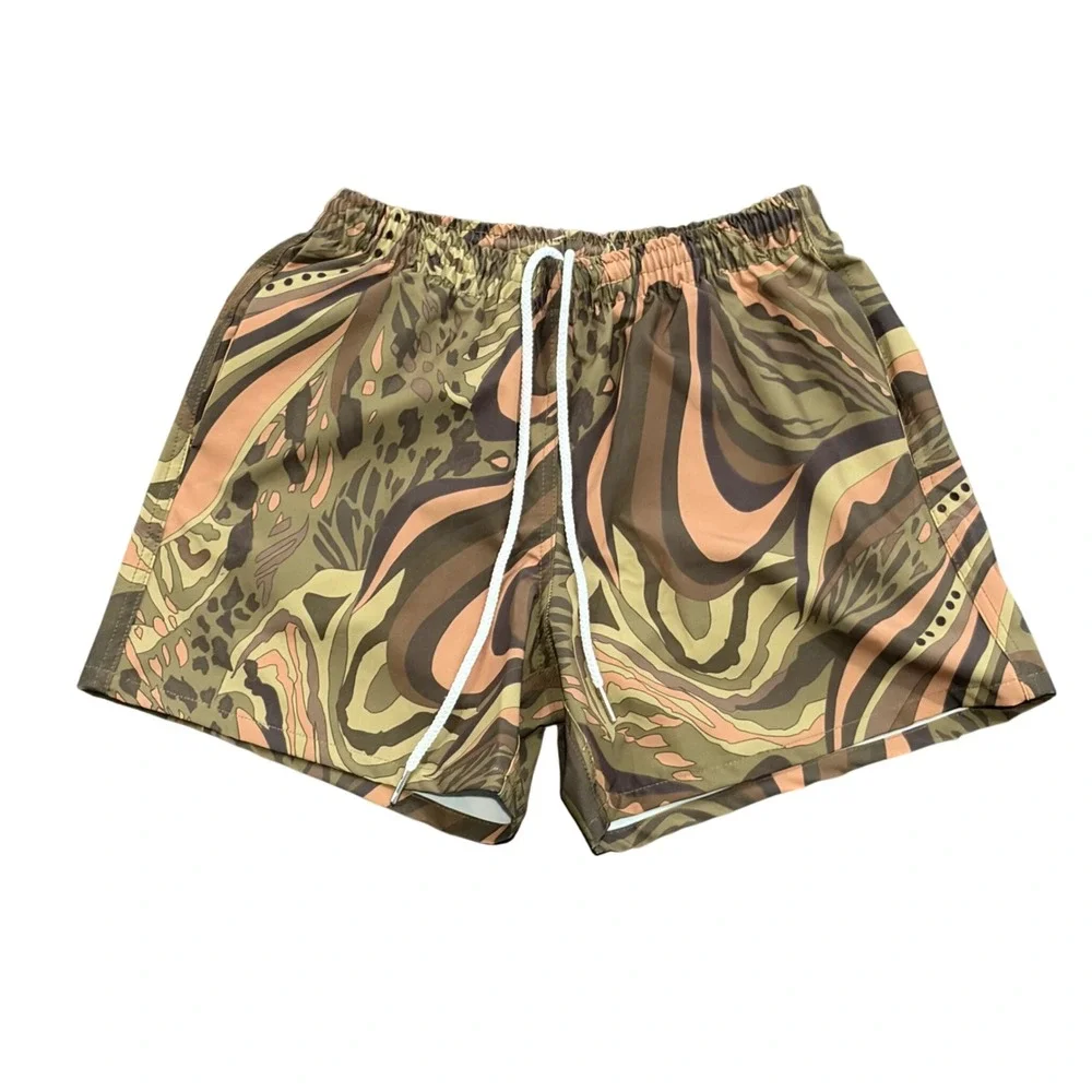 Skate Nick Swim Trunks Mens XS Brown Escondido Abstract Mesh Lining Resort